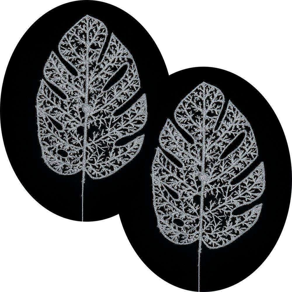 Folhas Flores Enfeite Natalino Gliter Prata 35cm Kit 10pçs - 1