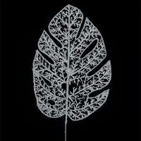 Folhas Flores Enfeite Natalino Gliter Prata 35cm Kit 12pçs - 2