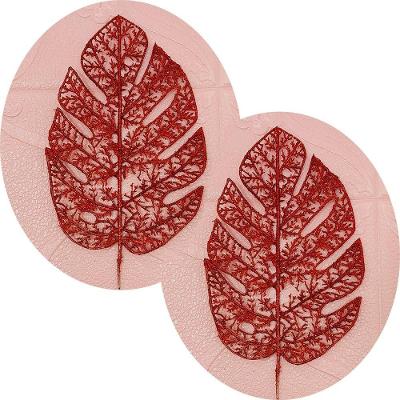 Folhas Flores Enfeite Natal Gliter Vermelho 35cm Kit 4pçs