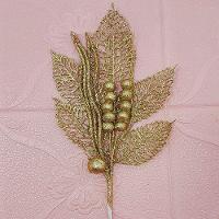 Folhas Flores Enfeite Natal Gliter Dourado De 45cm Kit 6pçs - 2