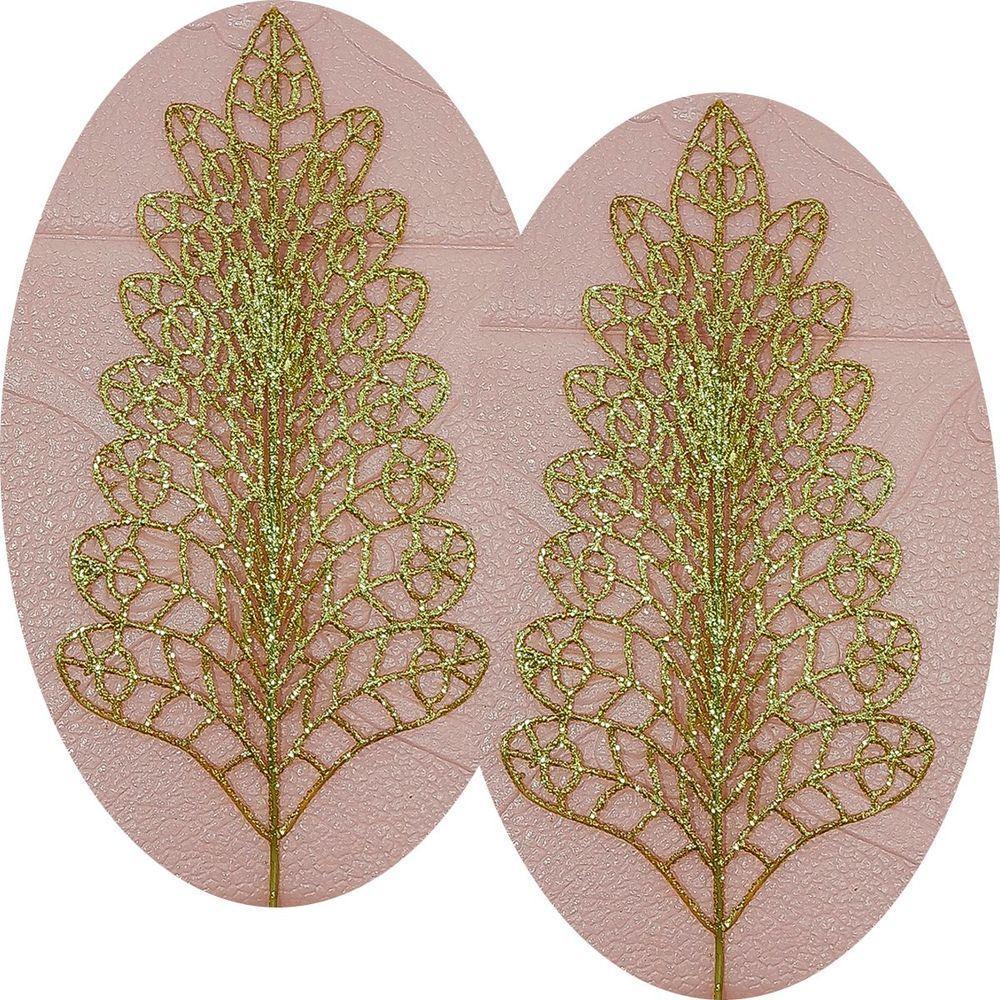 Folhas Flores árvore Natal Gliter Dourado De 40cm Kit 8pçs - 1