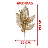 Folhas Flores Enfeite Natal Gliter Dourado De 45cm Kit 8pçs - 3