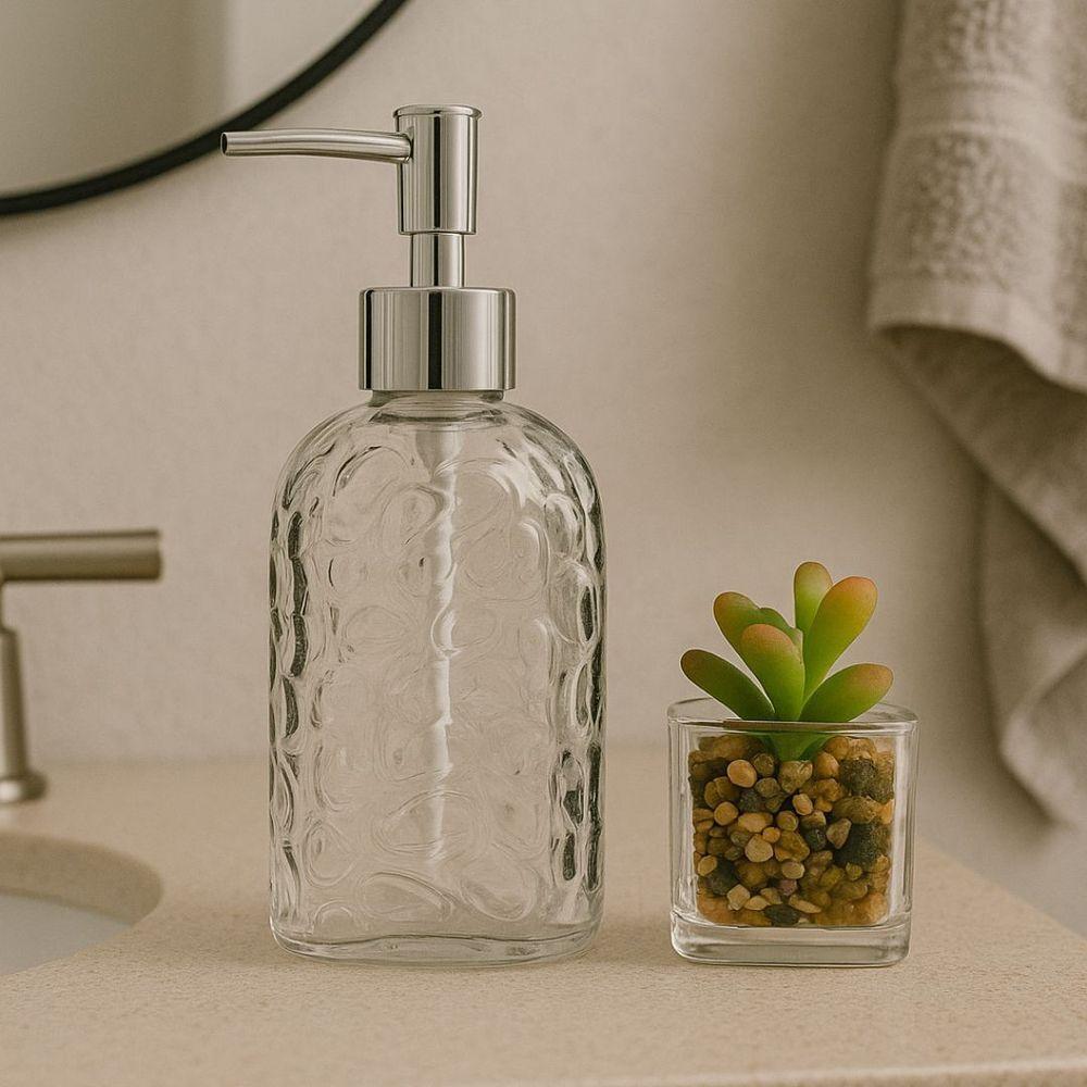 Jogo Porta Sabonete Líquido Vidro Clear Textura E Mini Vaso Suculenta - Tuut - 2