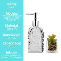 Jogo Porta Sabonete Líquido Vidro Clear Textura E Mini Vaso Suculenta - Tuut - 7