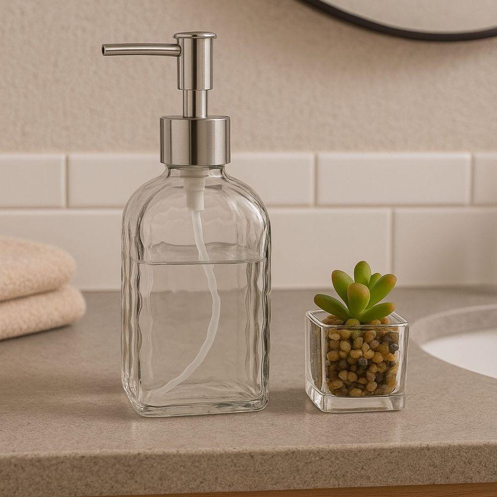 Jogo Porta Sabonete Líquido Vidro Clear Diamante E Mini Vaso Suculenta - Tuut - 2