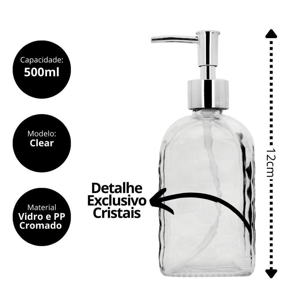 Jogo Porta Sabonete Líquido Vidro Clear Diamante E Mini Vaso Suculenta - Tuut - 4