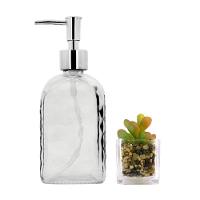 Jogo Porta Sabonete Líquido Vidro Clear Diamante E Mini Vaso Suculenta - Tuut - 1