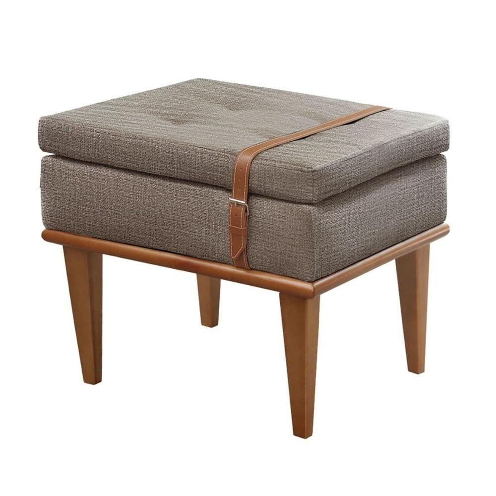 Puff Banqueta Londres Luxo Madeira Maciça Castellar Móbile Linho Cappuccino - 1