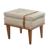 Puff Banqueta Londres Luxo Madeira Maciça Castellar Móbile Linho Bege Claro - 1