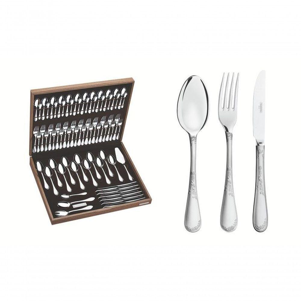 Faqueiro Tramontina Em Aço Inox Renascença Inox Com Facas De Mesa E Estojo De Madeira 76 Peças - 1
