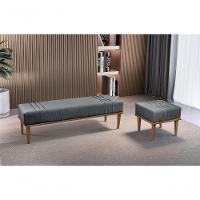 Puff Banqueta Maya Luxo Madeira Maciça Castellar Móbile Linho Cinza - 4