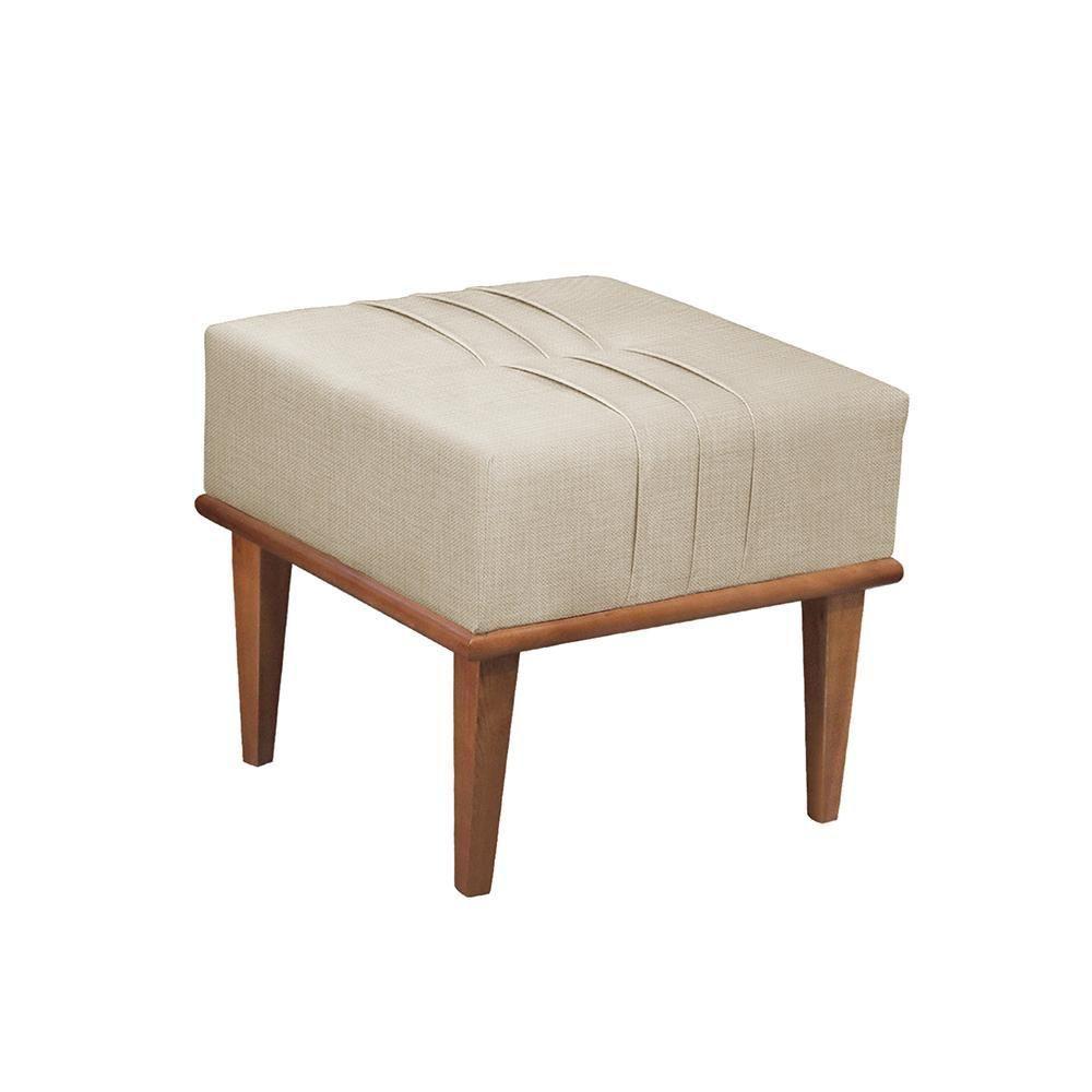 Puff Banqueta Maya Luxo Madeira Maciça Castellar Móbile Linho Bege Claro - 1