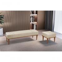 Puff Banqueta Maya Luxo Madeira Maciça Castellar Móbile Linho Bege Claro - 4