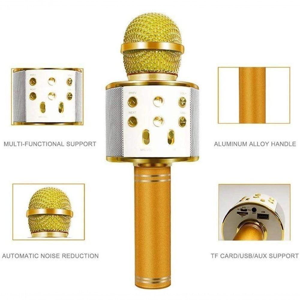 Microfone Sem Fio Bluetooth Karaokê Ws 858 - Dourado Homologação: 149822010251 - 2