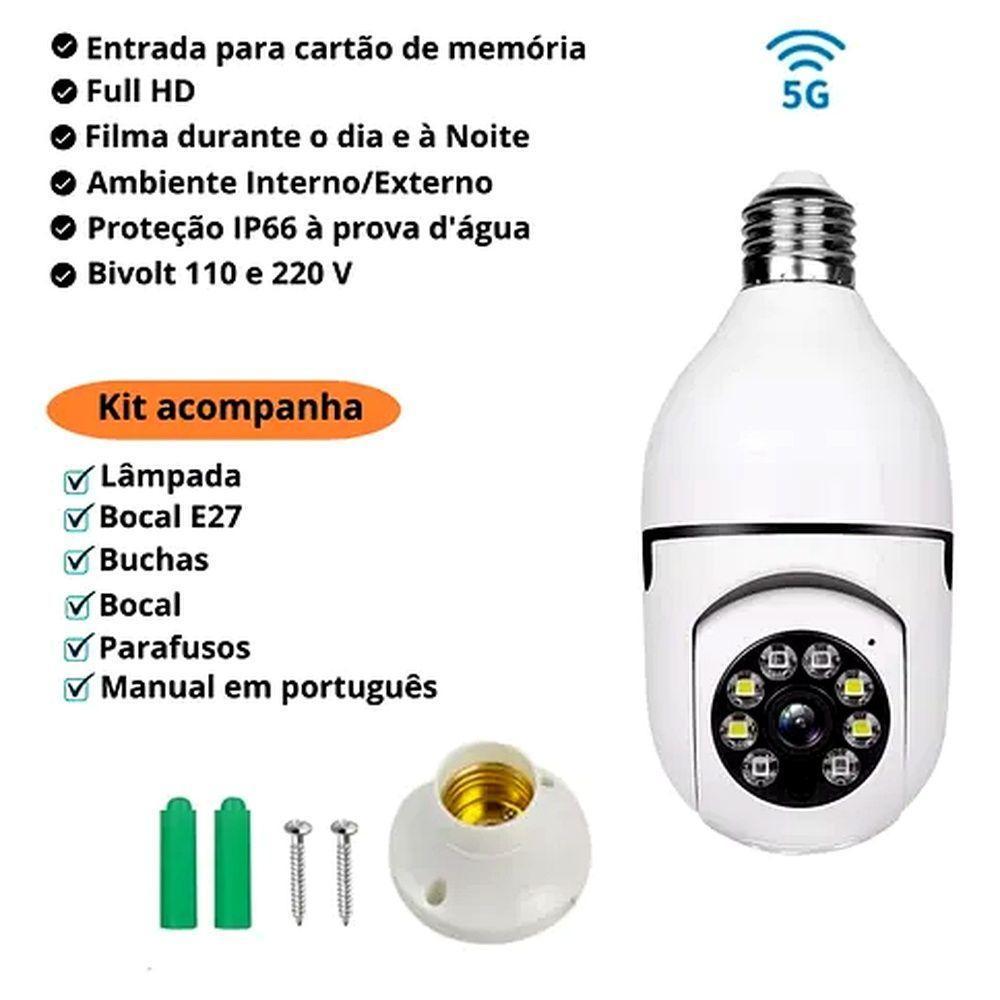 Câmera De Segurança Wifi Ip Lampada Full Hd Visão Noturna - 4