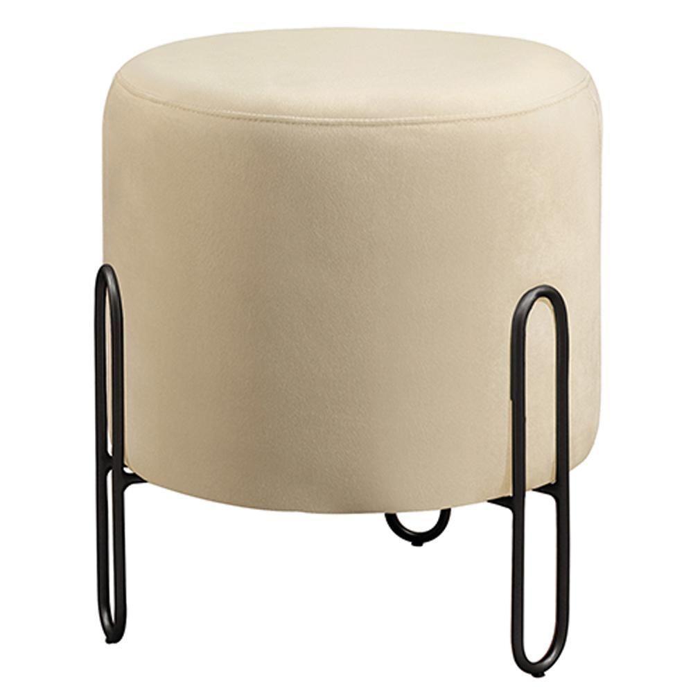 Puff Banqueta Mali Luxo Base Preta Castellar Móbile Veludo Bege Claro - 1