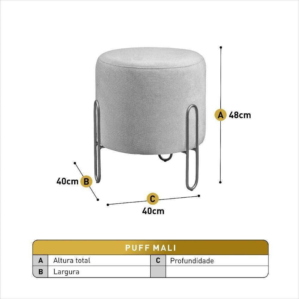 Puff Banqueta Mali Luxo Base Preta Castellar Móbile Veludo Bege Claro - 3