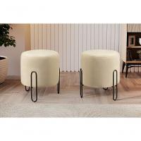 Puff Banqueta Mali Luxo Base Preta Castellar Móbile Veludo Bege Claro - 4