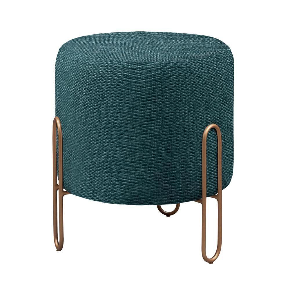 Puff Banqueta Mali Luxo Base Bronze Castellar Móbile Linho Azul - 1