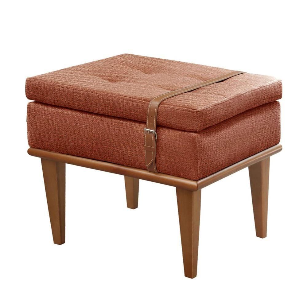 Puff Banqueta Londres Luxo Madeira Maciça Castellar Móbile Linho Terracota - 1