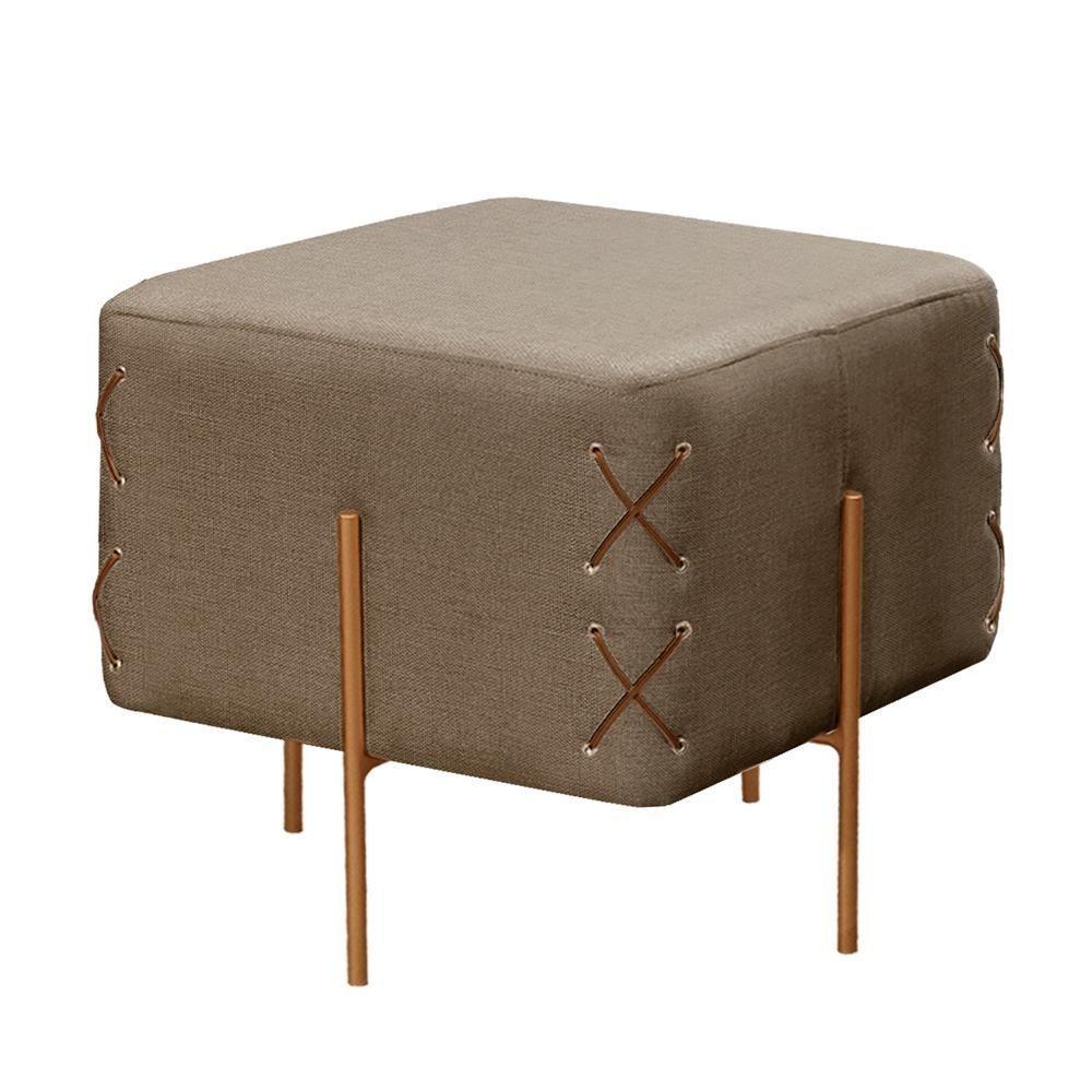 Puff Banqueta Eros Luxo Bronze Castellar Móbile Linho Cappuccino Linho Cappuccino - 1