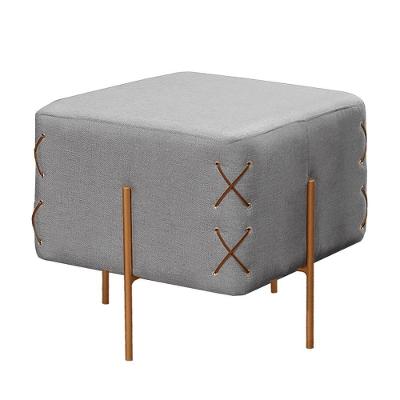 Puff Banqueta Eros Luxo Bronze Castellar Móbile Linho Cinza Linho Cinza