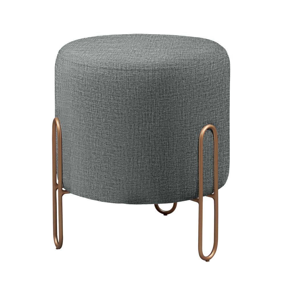 Puff Banqueta Mali Luxo Base Bronze Castellar Móbile Linho Cinza - 1