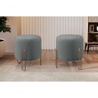 Puff Banqueta Mali Luxo Base Bronze Castellar Móbile Linho Cinza - 4