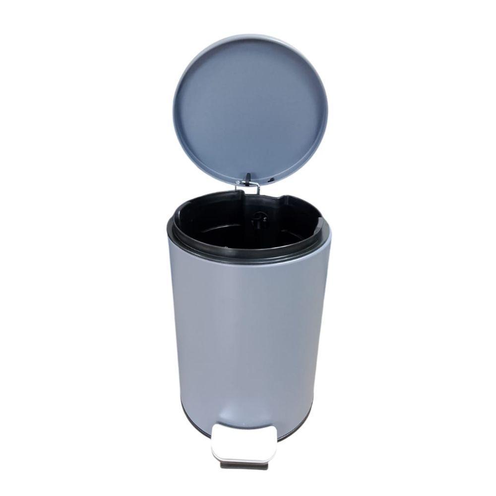 Lixeira Redonda Balde Interno Removível Pedal Multiuso Aço 3 Litros Cinza Matte - 3