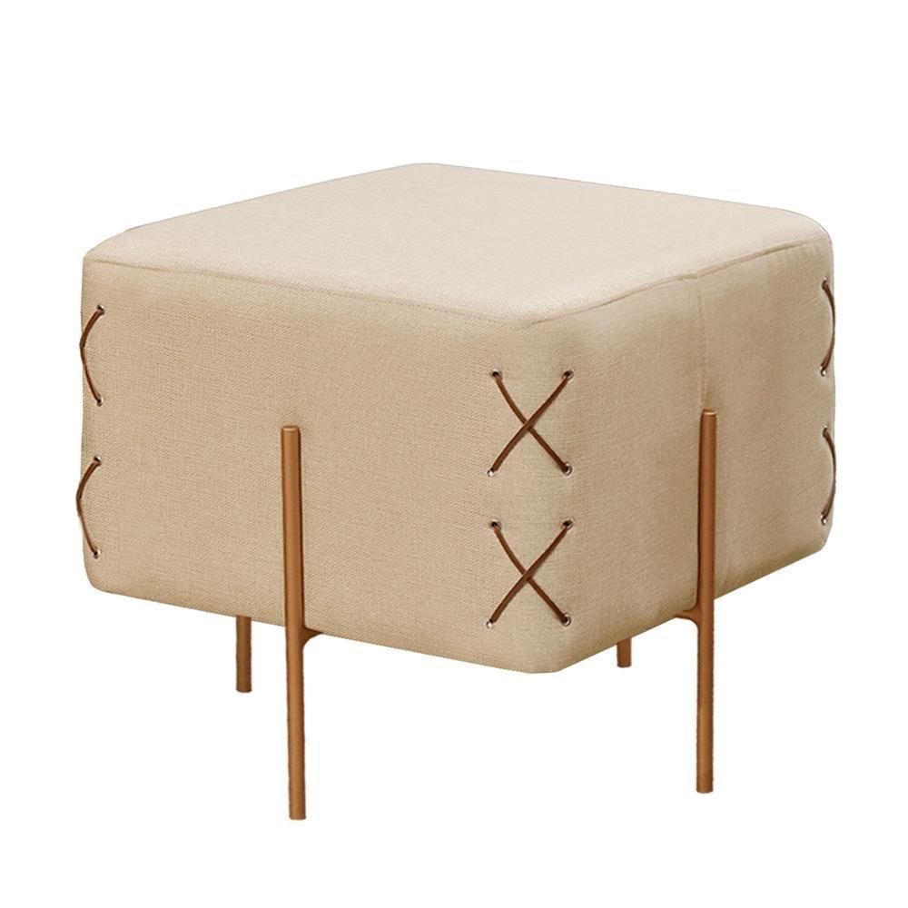 Puff Banqueta Eros Luxo Bronze Castellar Móbile Linho Bege Claro Linho Bege Claro - 1