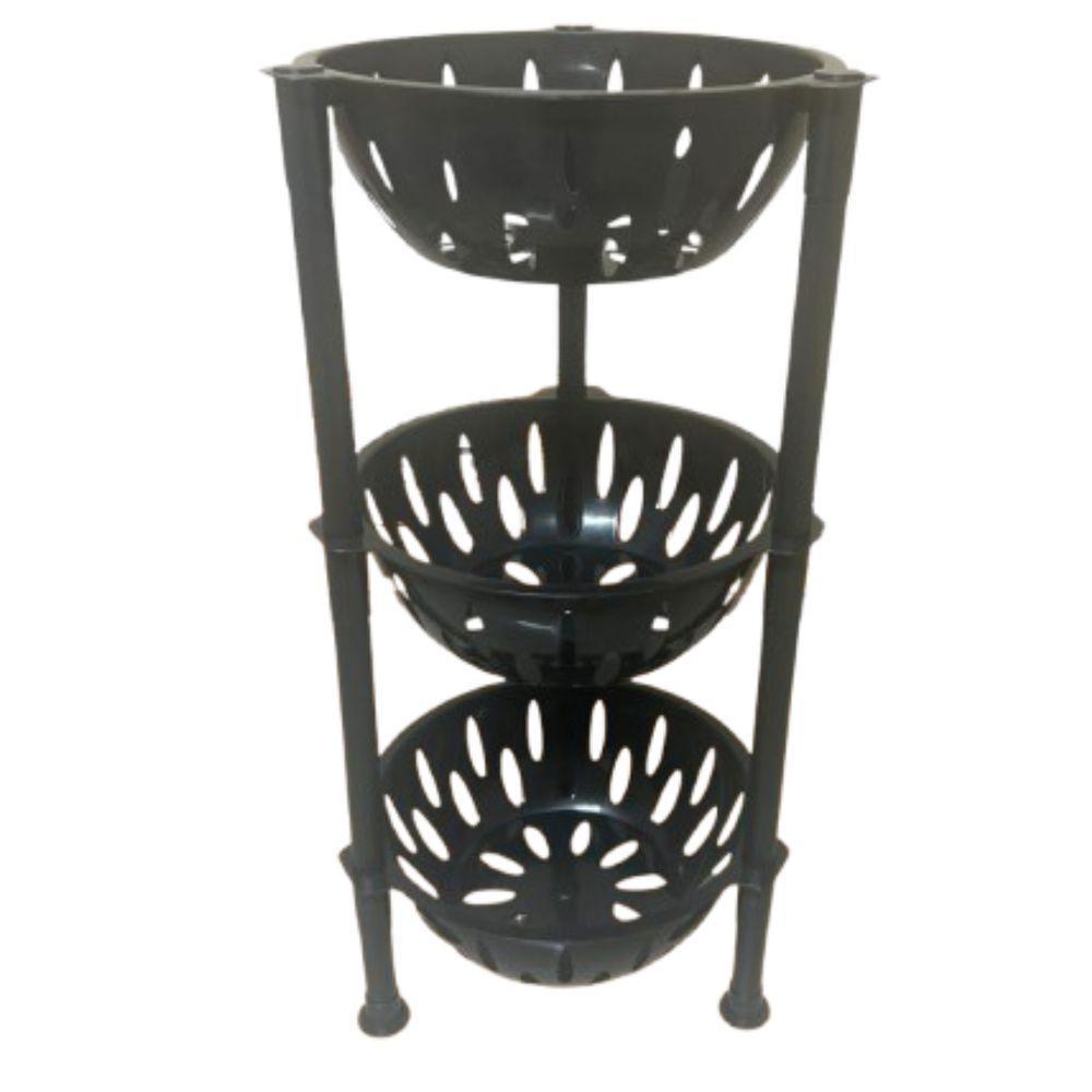 Organizador Cesto Fruteira Multiuso 3 Andares Redondo Preto - 1