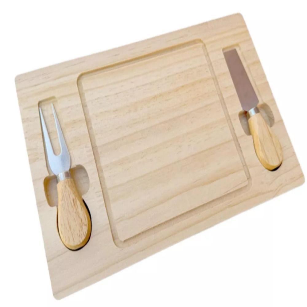 Kit Tabua De Queijo Frios Em Bambu Talheres Faca Garfo Inox Completo Petisqueira Churrasco Multiuso - 1