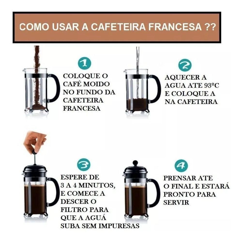 Cafeteira Francesa Em Inox Decorada Prensa Chaleira Em Vidro Cremeira Bule French Press Luxo 350ml - 7