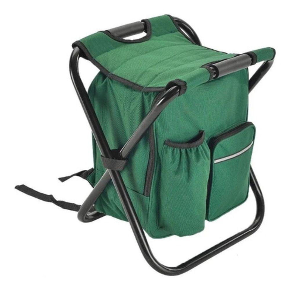 Banqueta Dobravel Com Bolsa Mochila Semi Termica Cadeira Banco Para Pesca Camping Pesqueiro 2 Em 1 Verde; Tamanho: U - 1