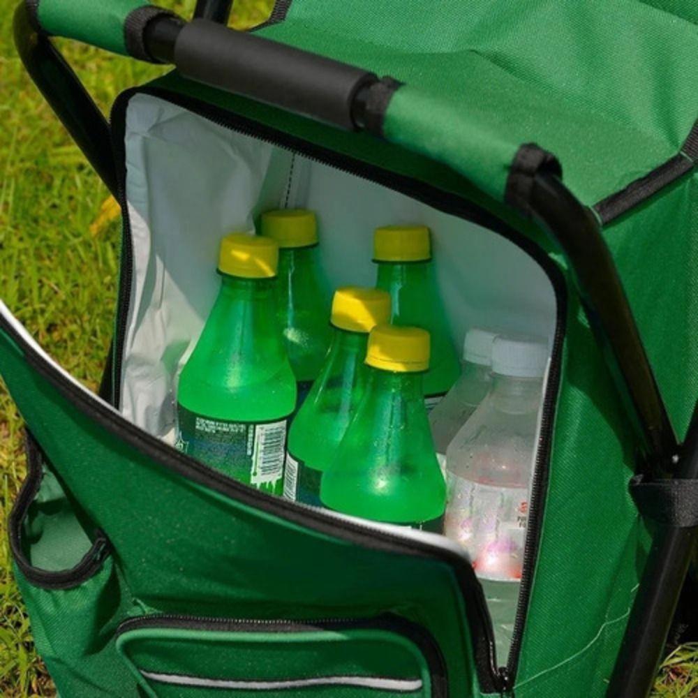 Banqueta Dobravel Com Bolsa Mochila Semi Termica Cadeira Banco Para Pesca Camping Pesqueiro 2 Em 1 Verde; Tamanho: U - 2