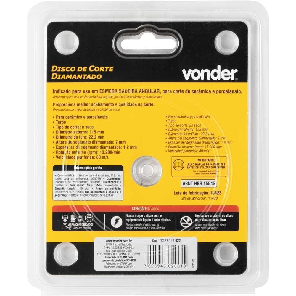 Disco De Corte Diamantado 115mm Turbo Vonder - 4