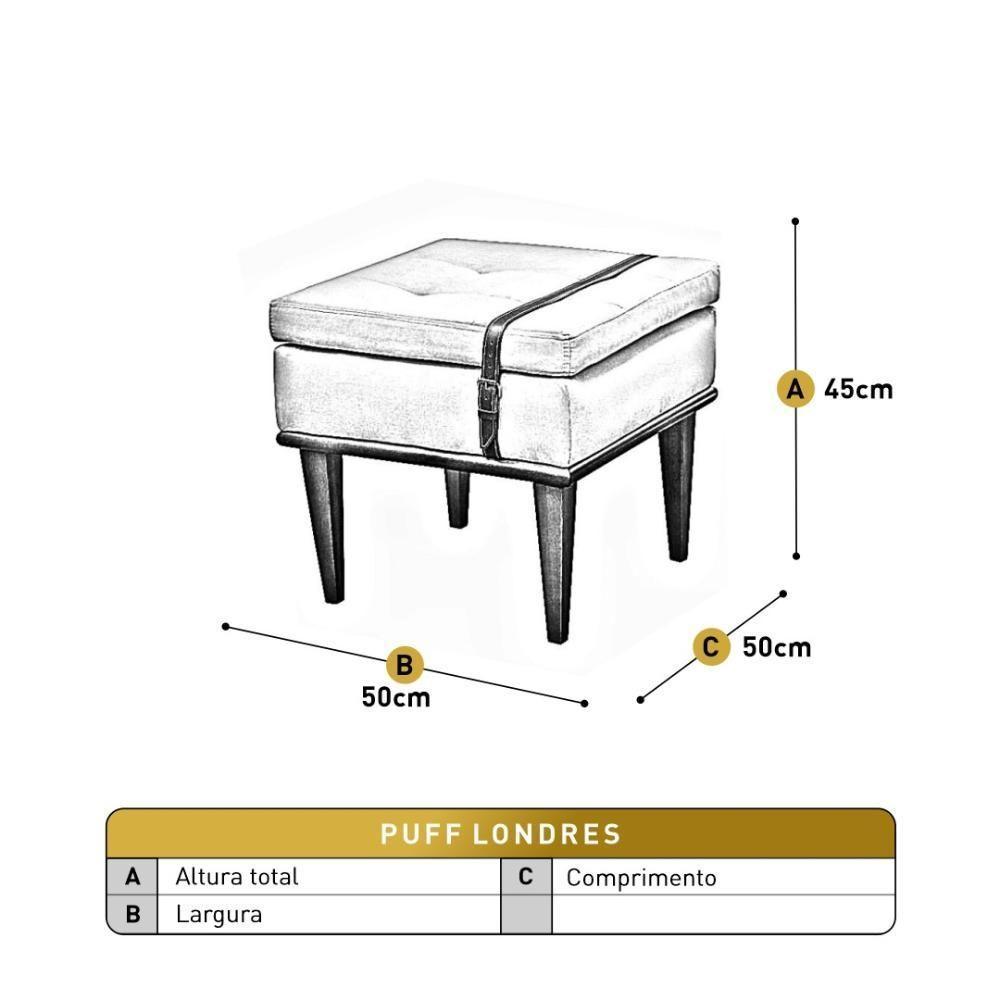 Puff Banqueta Londres Luxo Madeira Maciça Castellar Móbile Linho Azul - 3