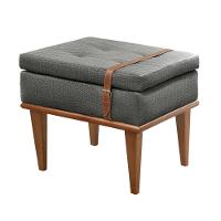 Puff Banqueta Londres Luxo Madeira Maciça Castellar Móbile Linho Cinza - 1