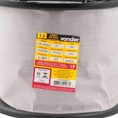 Cabo De Aço Plastificado Af 4,76mm 3-16" 6x7 C- 100m Vonder