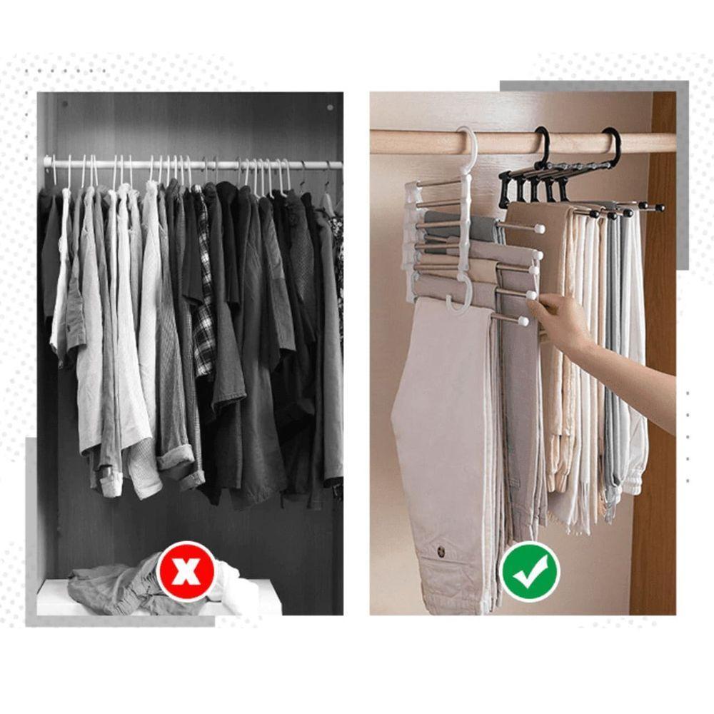 Cabide Para Calças Shorts Bermudas Gravatas Inox 5 Divisórias Multifuncional Retrátil - 3