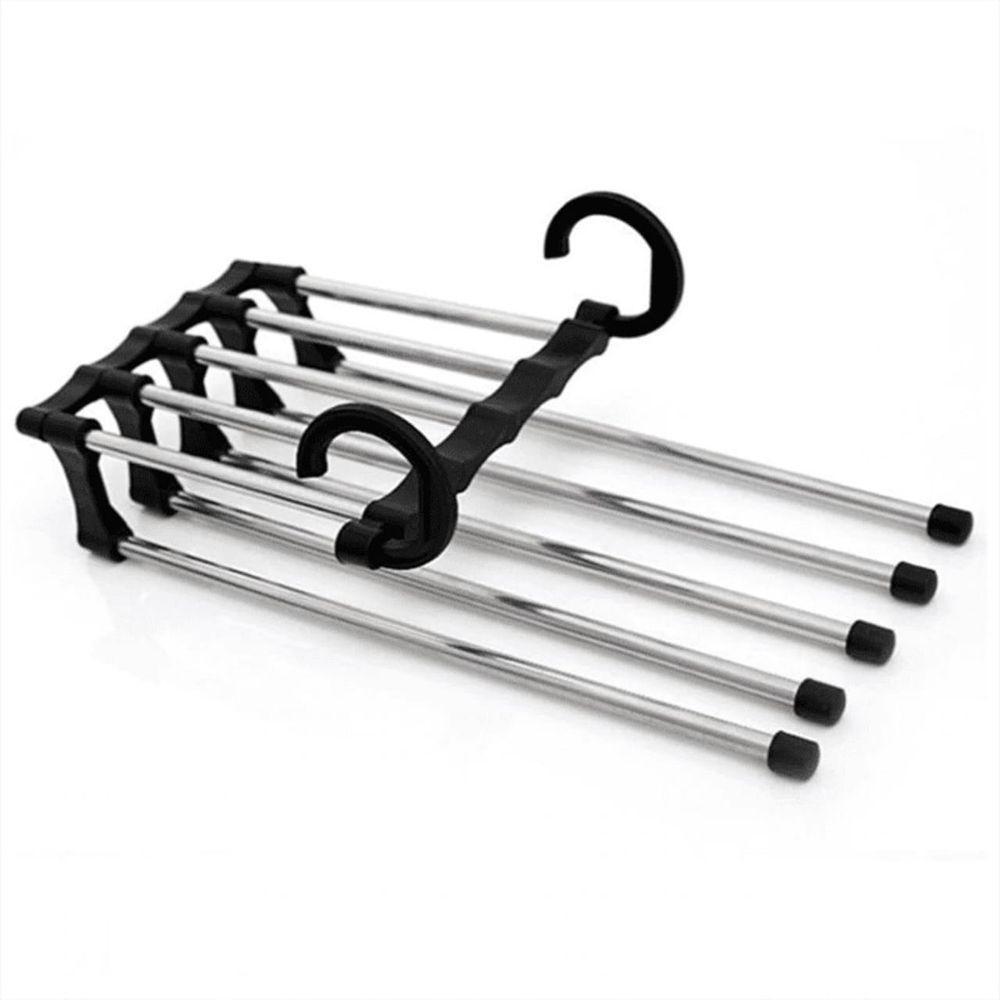 Cabide Para Calças Shorts Bermudas Gravatas Inox 5 Divisórias Multifuncional Retrátil - 5