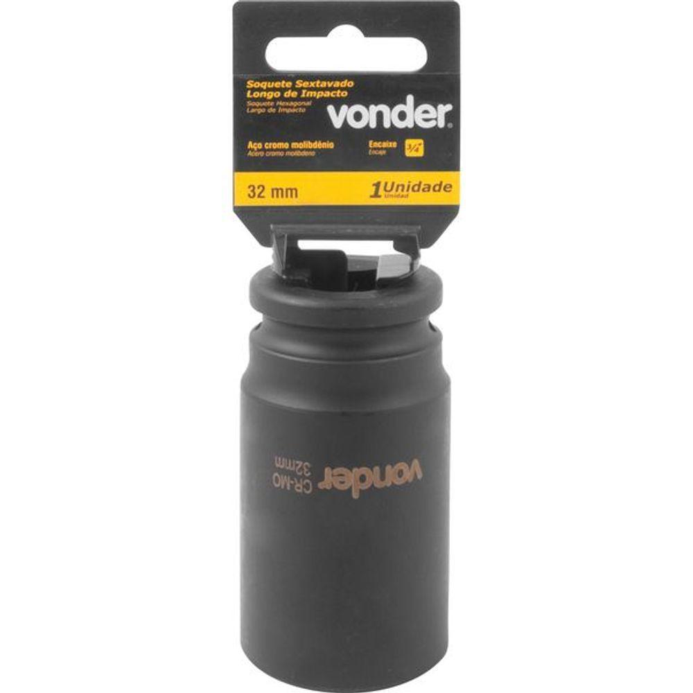 Soquete Sextavado Impacto Longo 3-4" 32mm Aço Cromo Vonder - 1