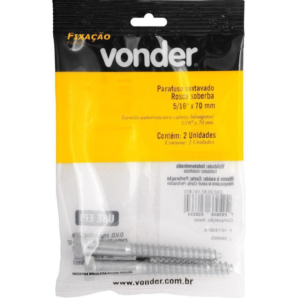 Parafuso Sextavado Rosca Soberba 5-16''x70mm 2 Peças Vonder - 2
