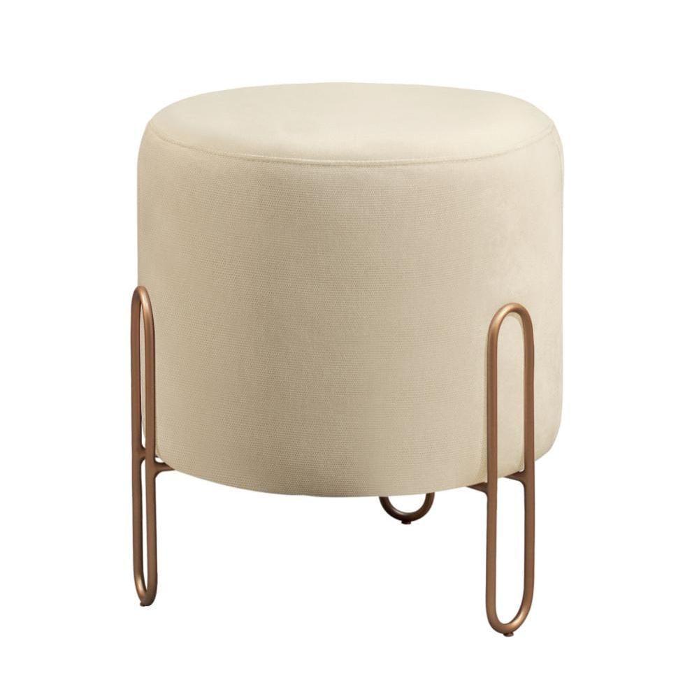 Puff Banqueta Mali Luxo Base Bronze Castellar Móbile Linho Bege Claro - 1