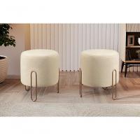 Puff Banqueta Mali Luxo Base Bronze Castellar Móbile Linho Bege Claro - 8