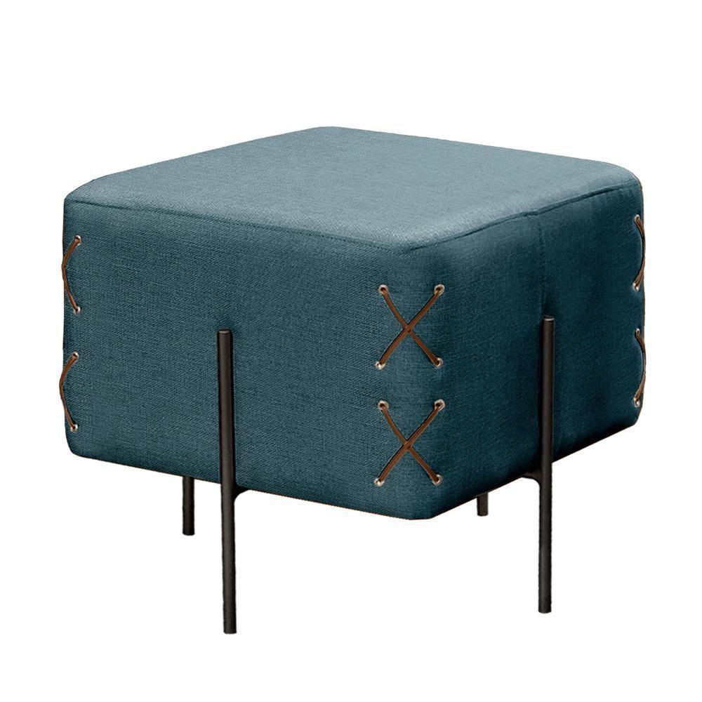 Puff Banqueta Eros Luxo Preto Castellar Móbile Linho Azul Linho Azul - 1