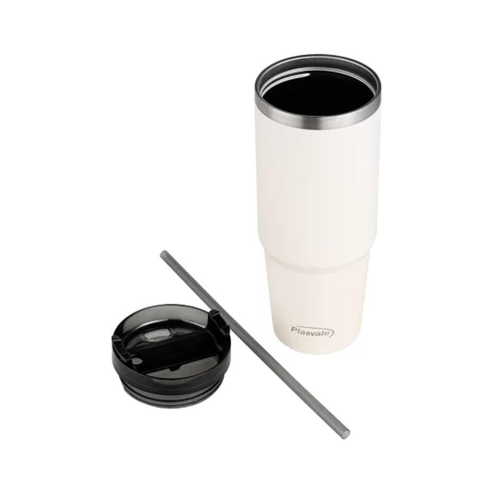 Copo Térmico Com Canudo Plasvale 900ml Creme - 1