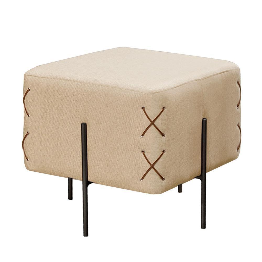 Puff Banqueta Eros Luxo Preto Castellar Móbile Linho Bege Claro Linho Bege Claro - 1