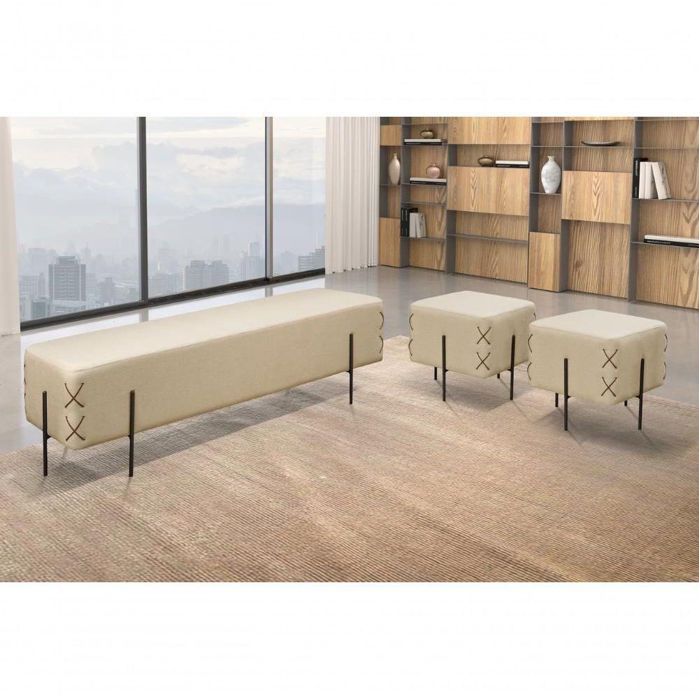 Puff Banqueta Eros Luxo Preto Castellar Móbile Linho Bege Claro Linho Bege Claro - 4