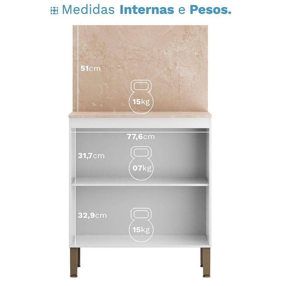 Balcão Com Tampo E Painel Art 80 Cm 2 Portas Kit's Paraná Cor:branco ártico - 3
